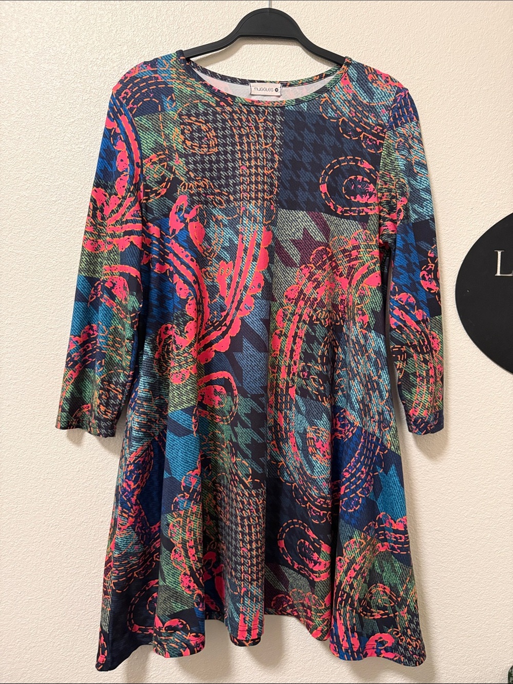 Desigual Long Sleeve Paisley Fit & Flare Dress - Blue/Pink/Green
